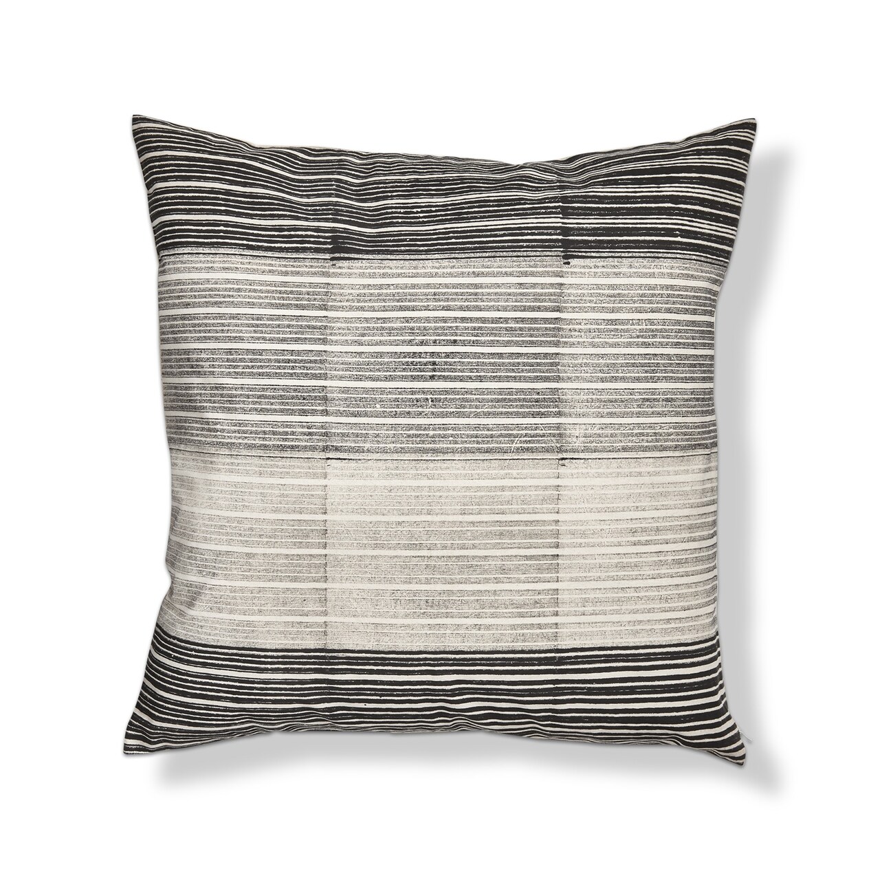 Black and Khaki Block Print Stripe Cotton Accent Decorative Throw Pillow, 22" x 22" Poly Filled Removable Insert Square Machine Wash